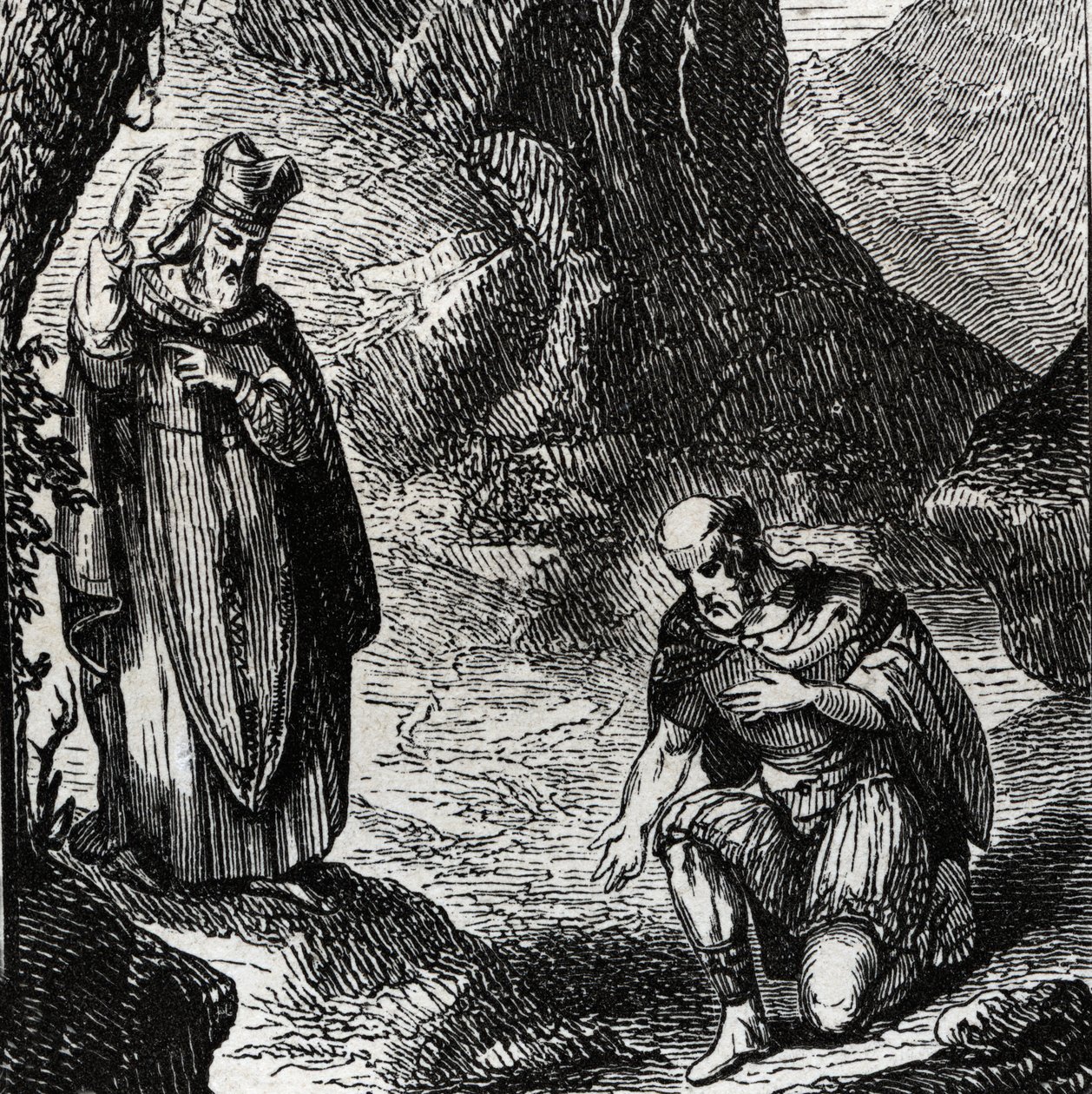 Martial de Limoges or Saint Martial converting the leader of the Celtic people Lemovices - Engraving of 1846 in 