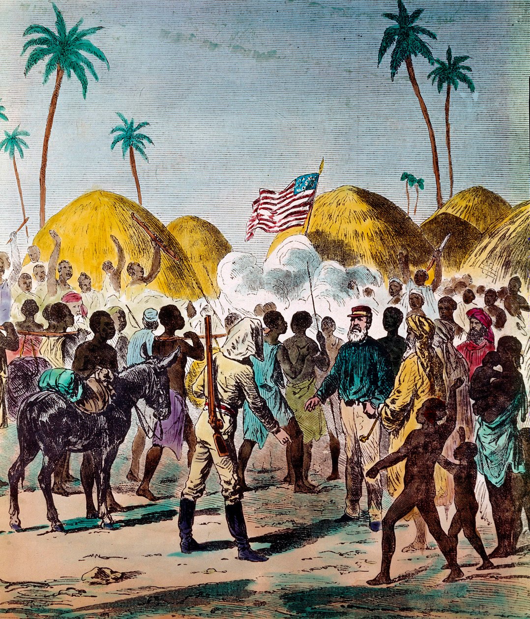 Meeting of journalist Henry Morton Stanley and David Livingstone, British doctor and explorer, on 10/11/1871 in Tanzania. Engraving of the 19th century by Anonymous Anonymous
