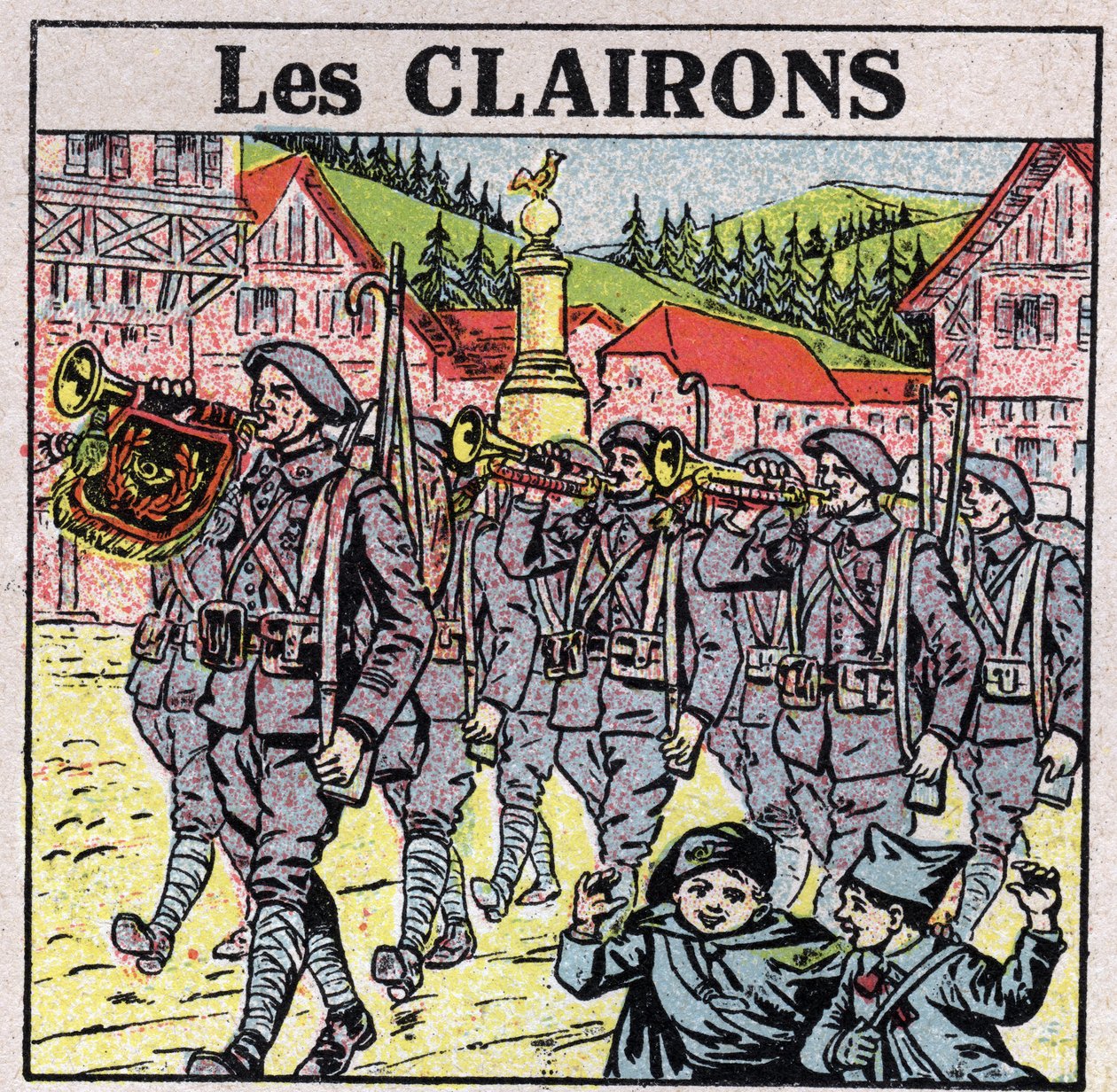 Musical Instruments: Wind Instruments with a Jar Mouth. Bugle Players During a Military Run. Anonymous Illustration from 1925. Private Collection by Anonymous Anonymous