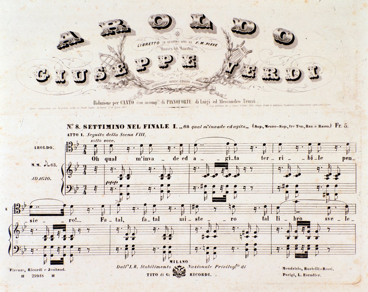 Page of musical score of Aroldo, opera by Giuseppe Verdi by Anonymous Anonymous