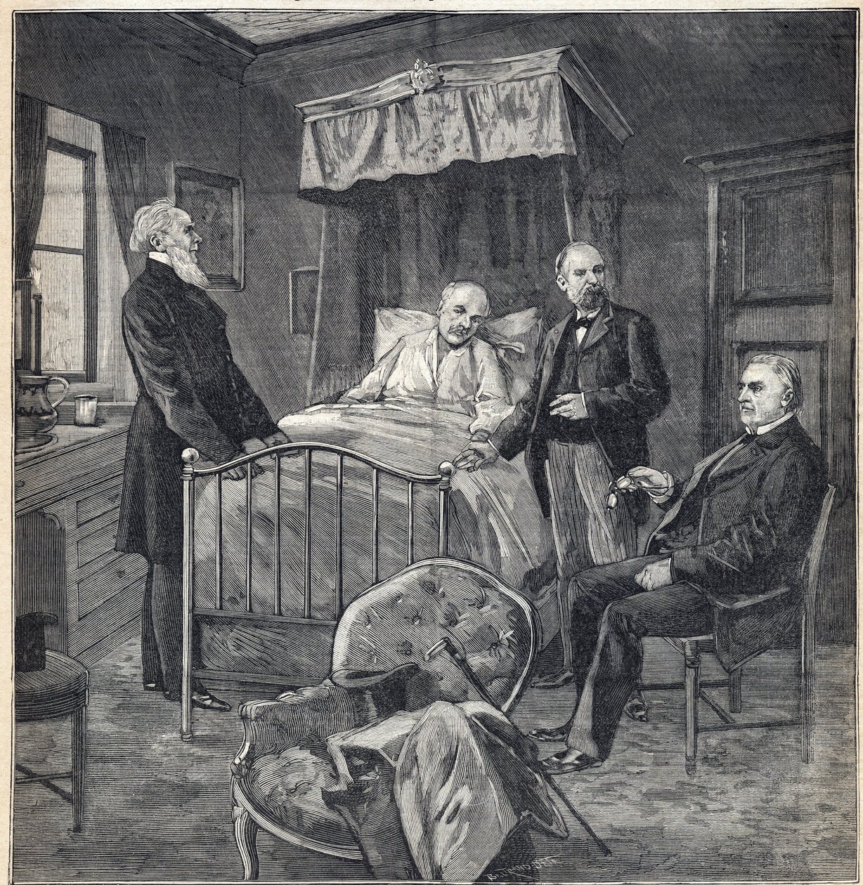 Panamanian Scandal: The Chamber of Cornelius Herz, Franco-American doctor and businessman in Bournemouth: visit of Dr. Jean Martin Charcot, clinical doctor and neurologist, and Paul Brouardel - Engraving by Anonymous Anonymous