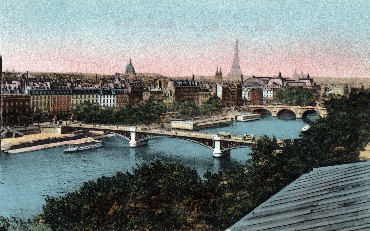 Paris: Panorama of the Seine with the Eiffel Tower in the Background. Photograph of 1920 in Artistic Album of the City of Paris. Private Collection by Anonymous Anonymous
