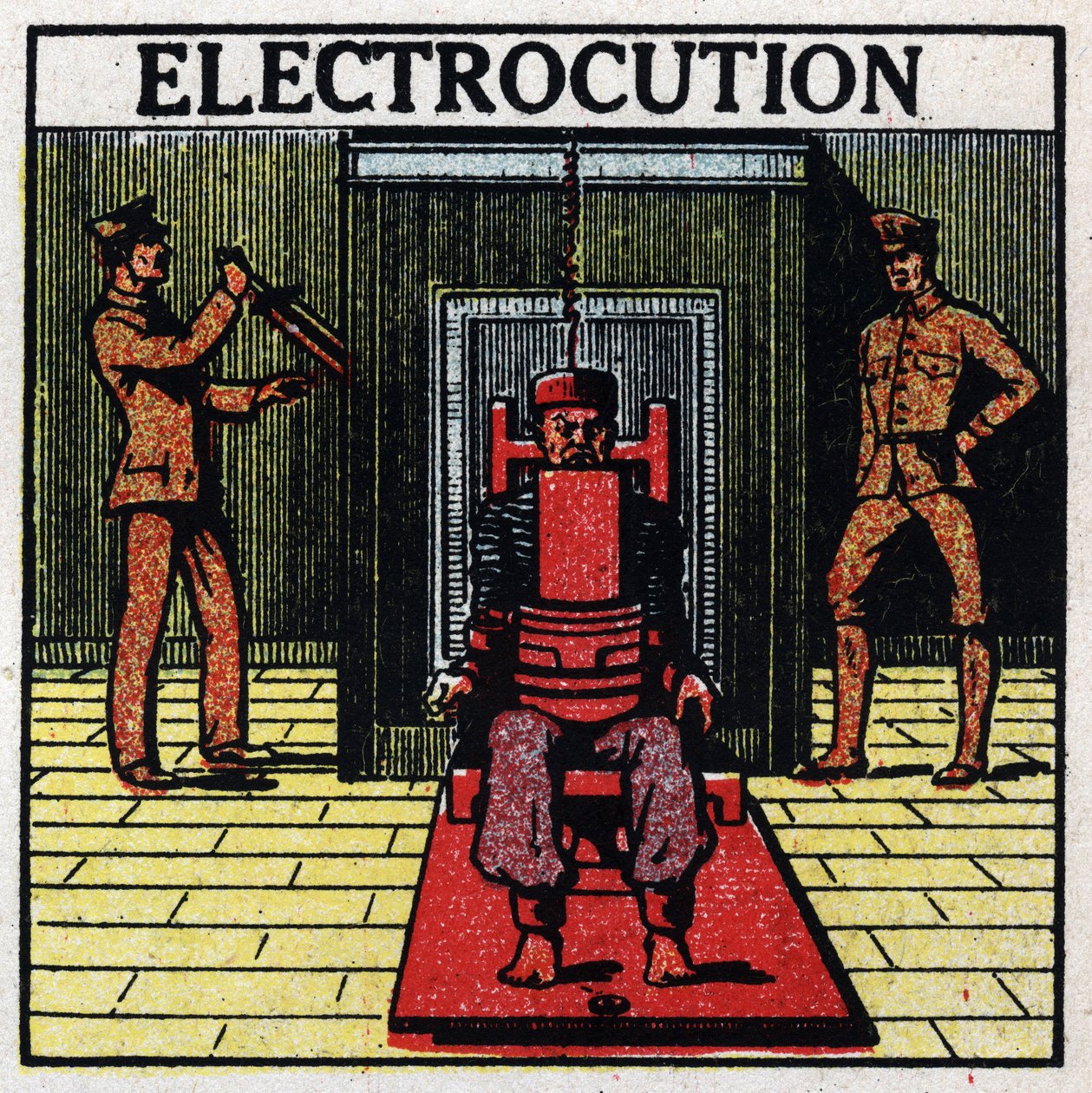 Physiological effects of electricity: electrocution of a death sentence by means of an electric chair in a penitentiary in the United States. Anonymous illustration from 1925. Private collection. by Anonymous Anonymous