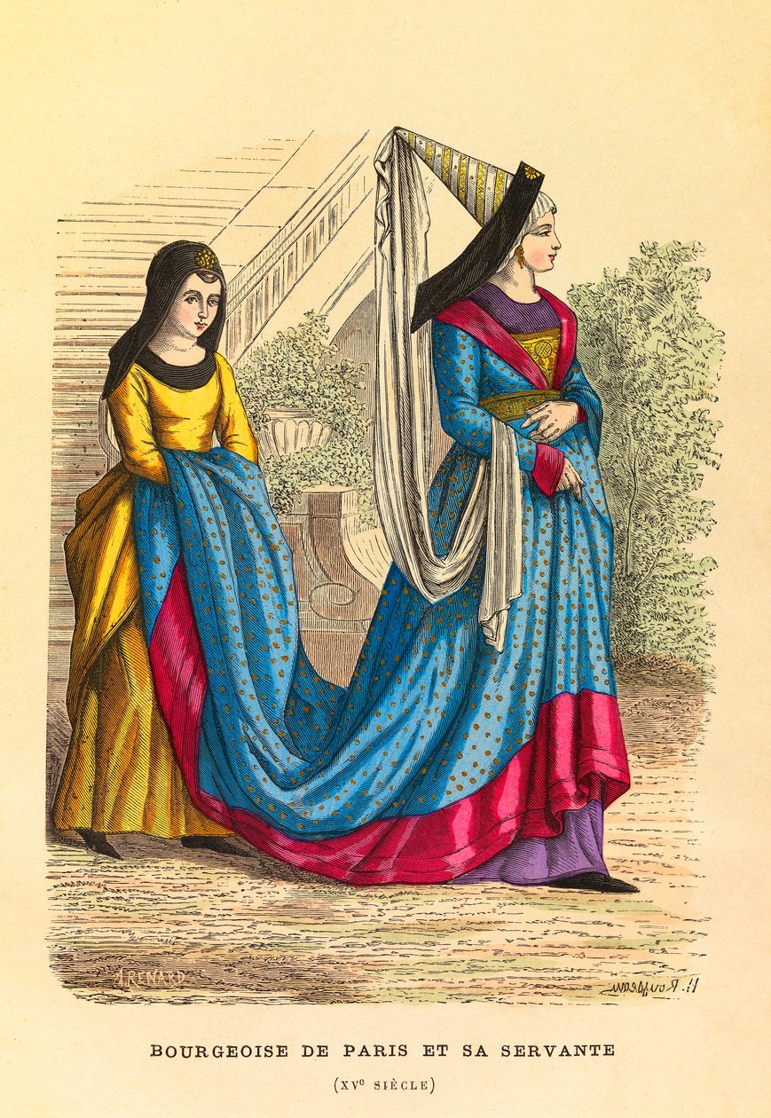 Portrait and Costume of a Bourgeois from Paris with Her Handmaid in the 15th Century - Private Collection by Anonymous Anonymous