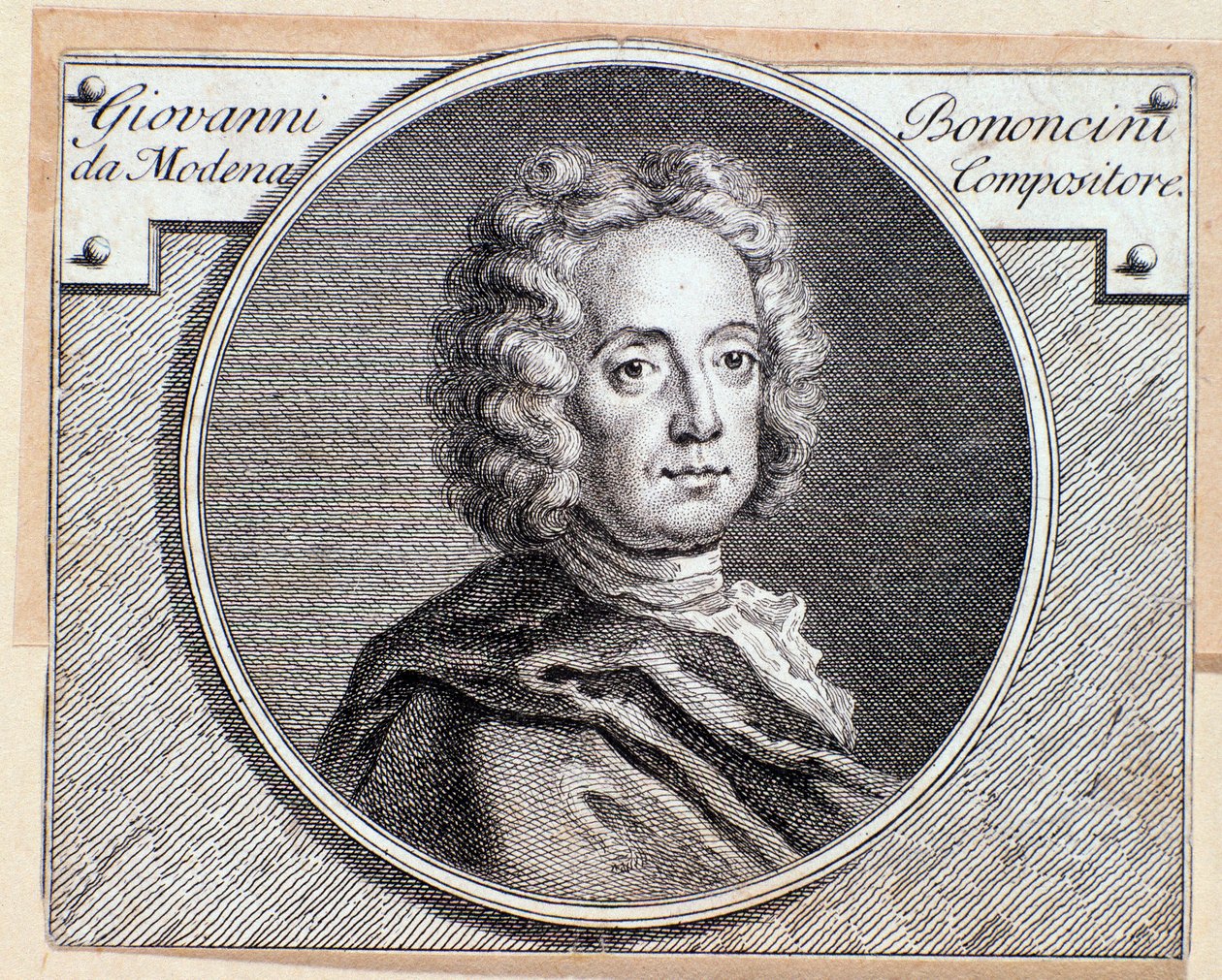 Portrait of Italian baroque composer and cellist Giovanni Battista Bononcini - 18th century engraving by Anonymous Anonymous
