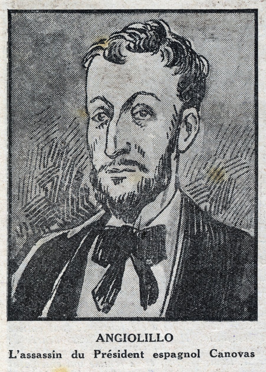 Portrait of Michele Angiolillo Lombardi, Italian anarchist (1871-1897) assassin of the President of the Spanish Council, Antonio Canovas del Castillo (1828-1897). Engraving in L
