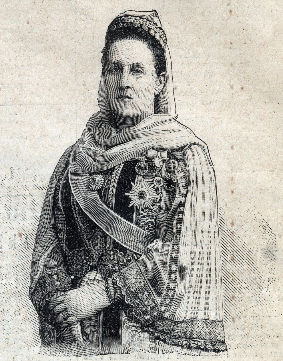 Portrait of Olga Constantinovna of Russia, Queen of Greece. Engraving in 