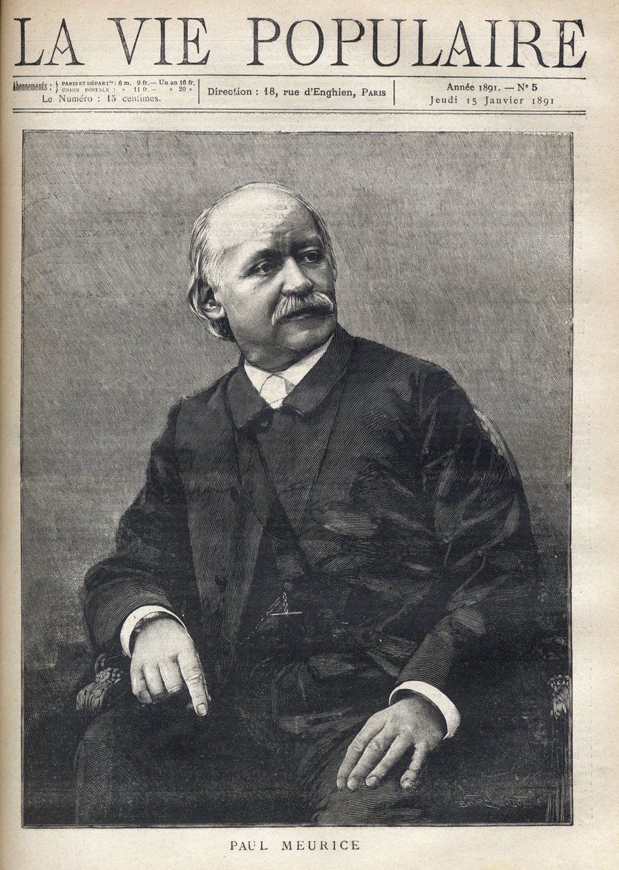 Portrait of Paul Meurice, French writer. Engraving in 