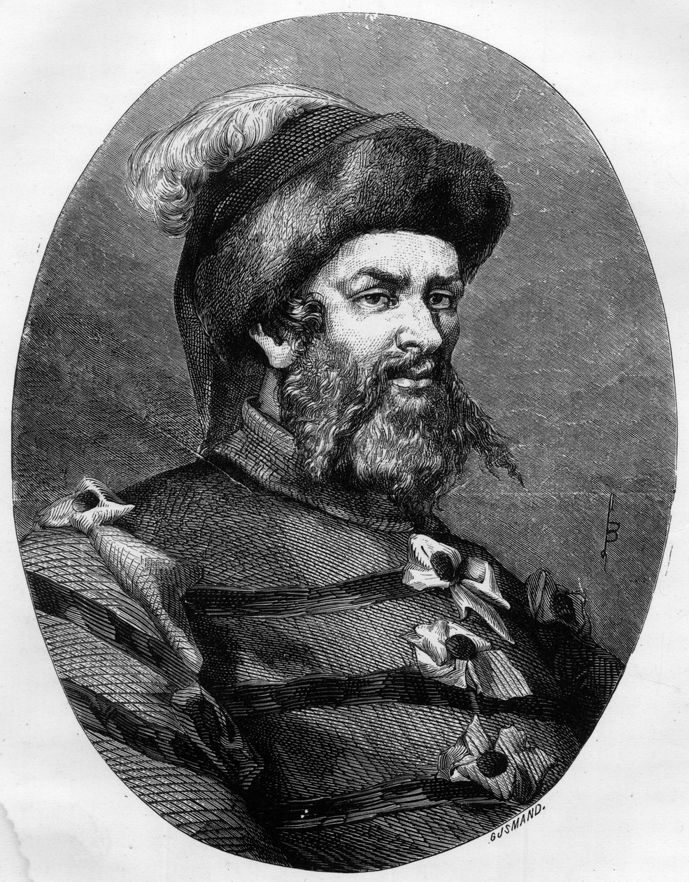 Portrait of Philippe Guillery (1566-1608) French brigand - Engraving by Leon Bailly of 1863 in 
