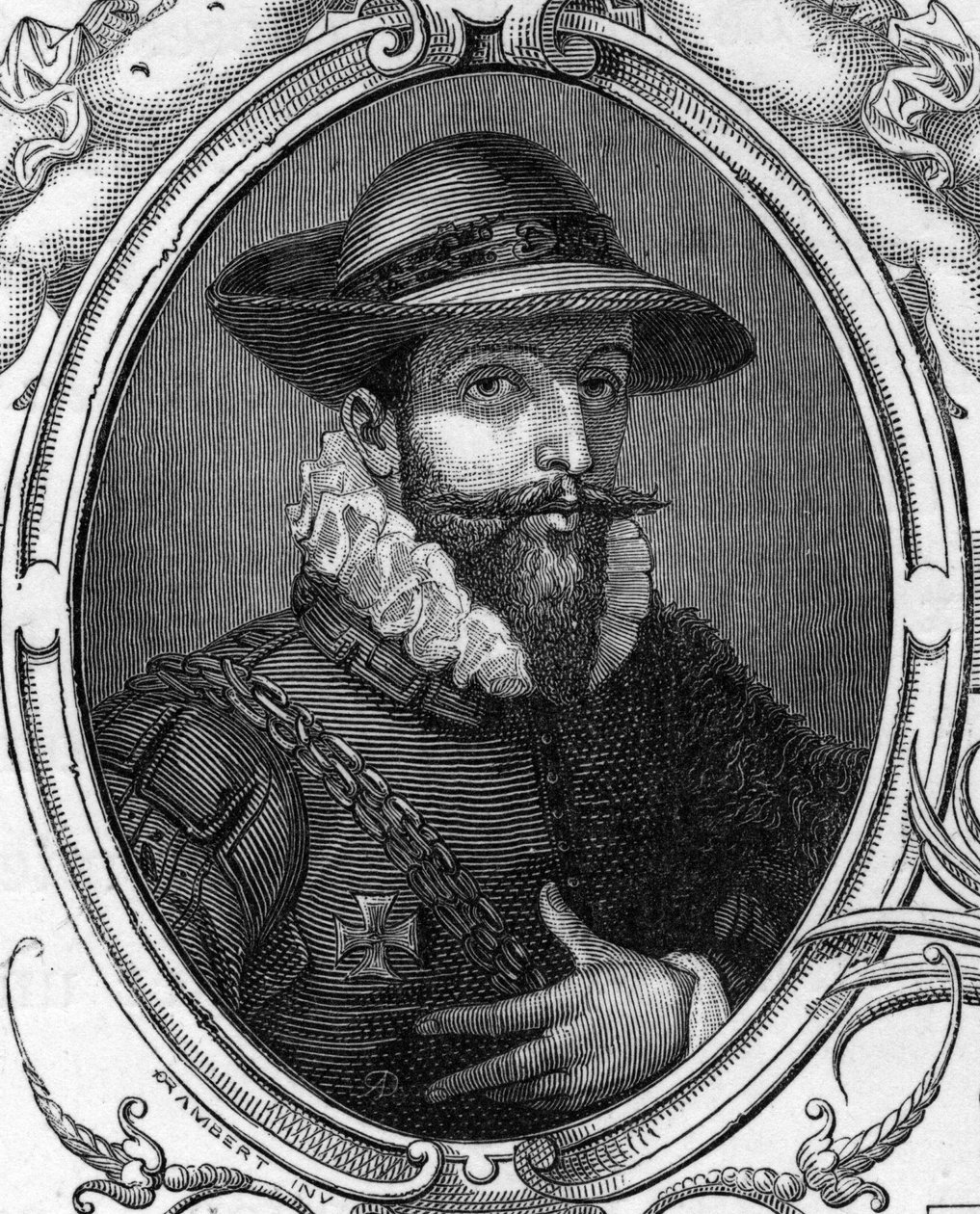 Portrait of Simone Cantarini called the Pesarese (1612-1648). Engraving of 1859 in 