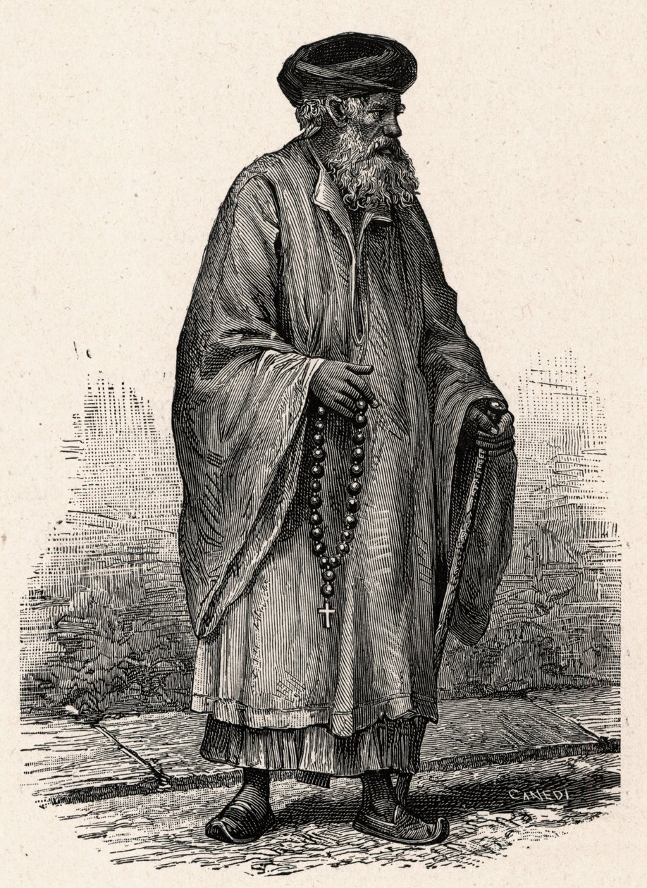 Portrait of a Catholic Coptic from Zifte in Egypt. Engraving in Les Missions Catholiques au XIXeme Siecle by Louis-Eugene Louvet. Private collection. by Anonymous Anonymous