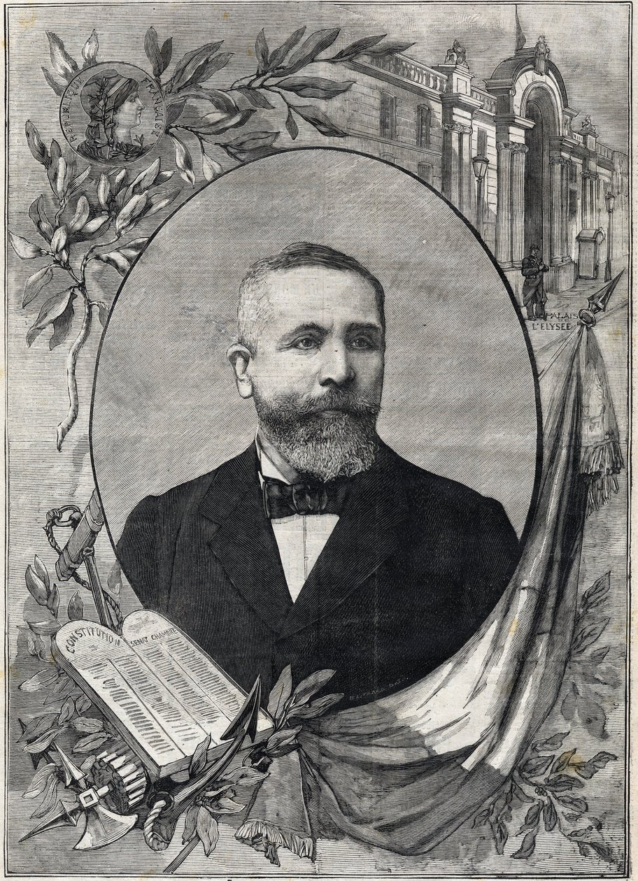 Portrait of the new French president Emile Loubet elected on 18 February 1899. Engraving. In 