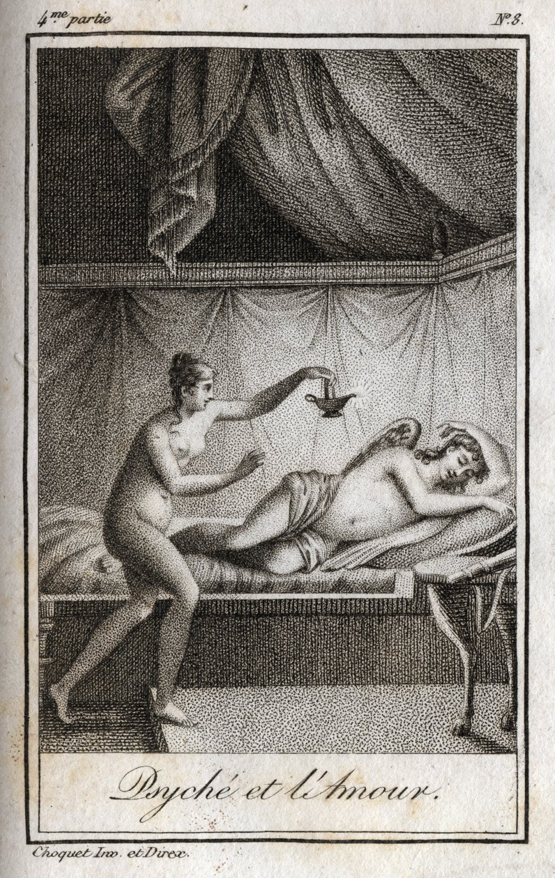 Psyche and Love. Engraving of 1819 in Lettres a Emilie sur la mythologie by Charles Albert Demoustier (1760-1801). Private collection. by Anonymous Anonymous