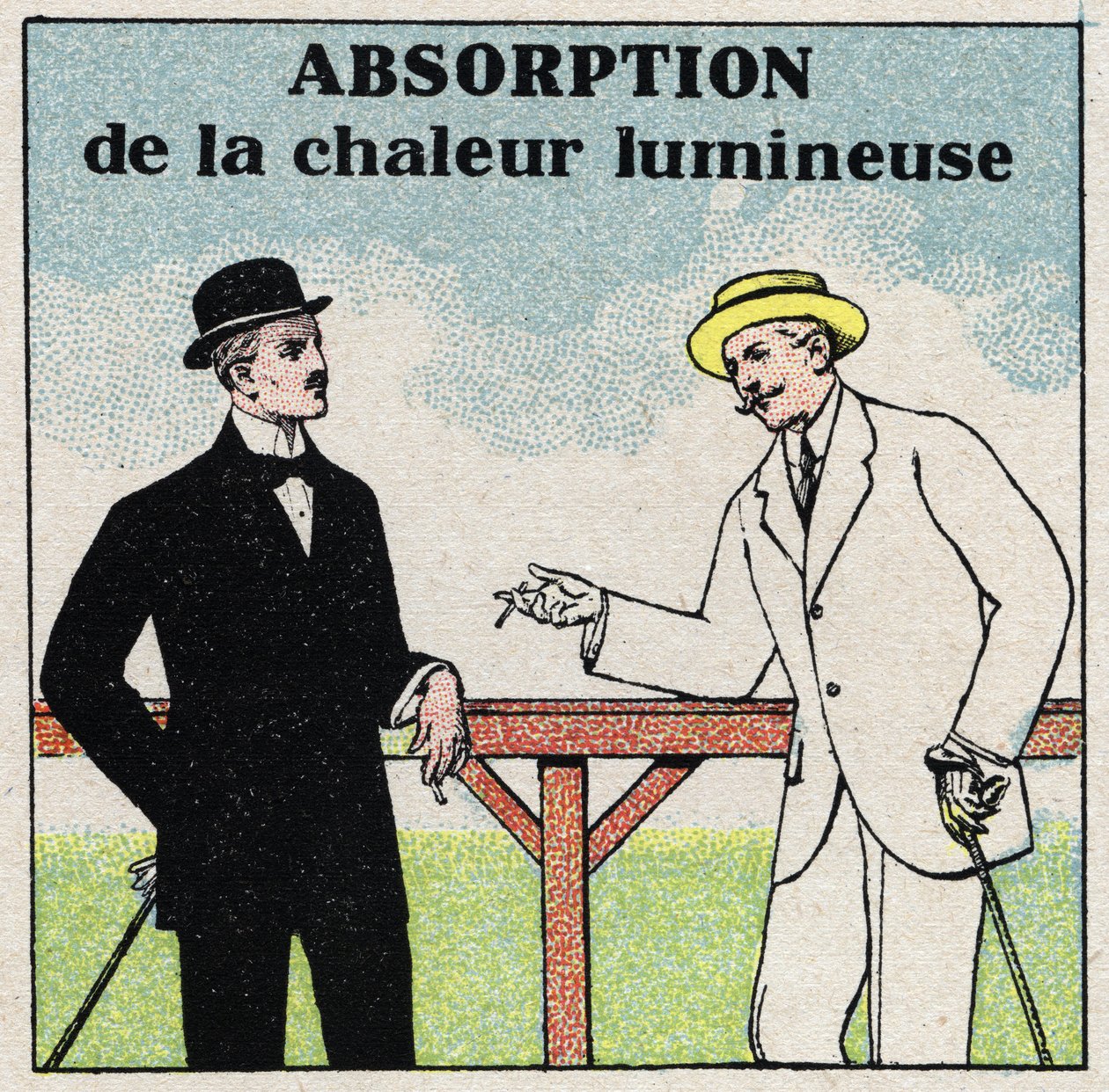 Radiation and conductibility: different light heat absorption depending on the colour of the clothing. Anonymous illustration from 1925. Private collection. by Anonymous Anonymous