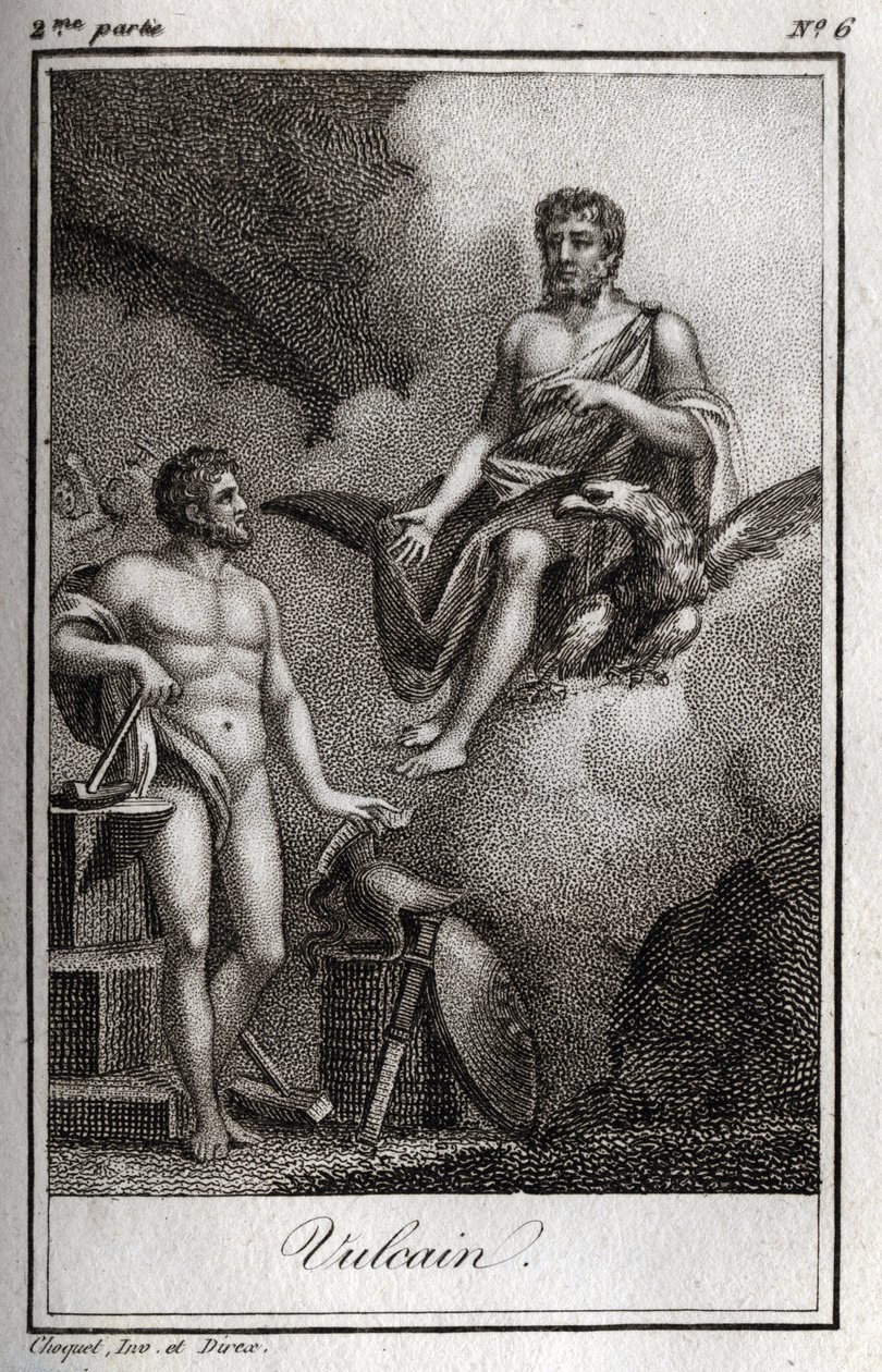 Representation of Vulcan, god of fire, forge and volcanoes. Engraving from 1819 in 