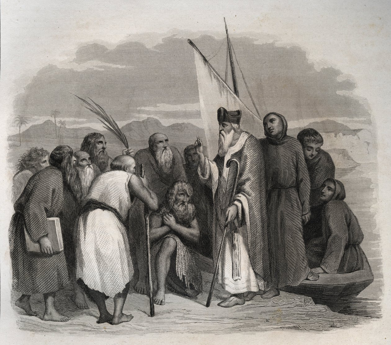 Saint Athanasius of Alexandria (Athanasius the Great) (295-373) visiting the solitaries of Egypt. Engraving from 1846 in 