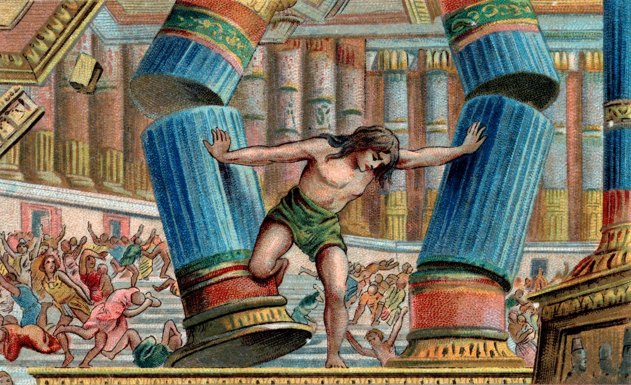 Samson bringing down the Temple of Dagon - Chromolithography - Private collection by Anonymous Anonymous