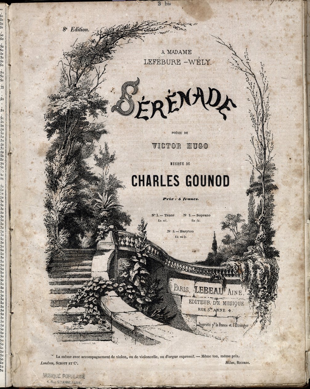 Sheet music for SERENADE poesie by Victor Hugo, music by Charles Gounod by Anonymous Anonymous
