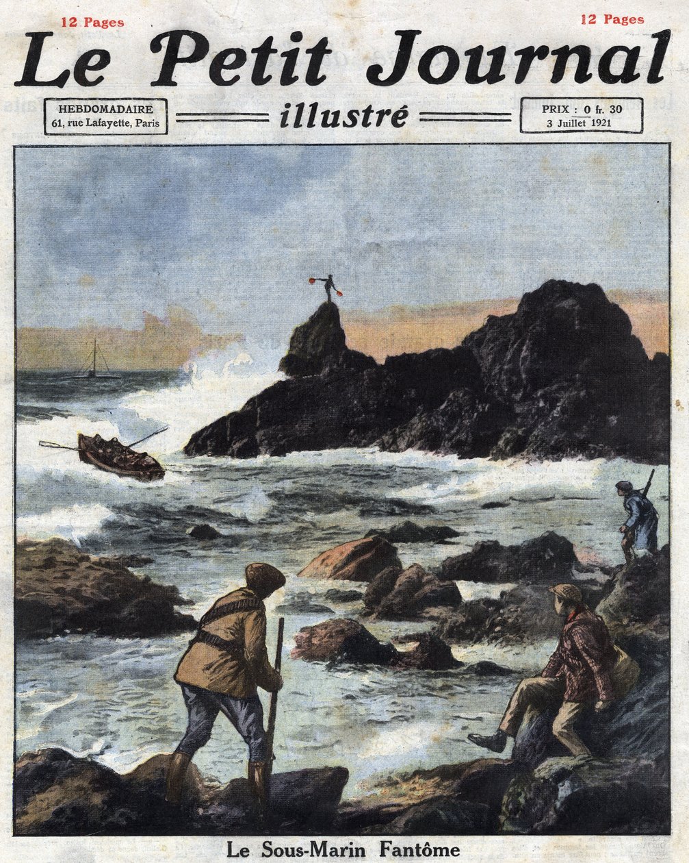 Sinn Feiners, members of the Irish Republican Army (IRA) political branch in Ireland, embark on boats to approach submarines from the United States, secretly supplying Ireland with weapons and ammunition. Illustration taken from 