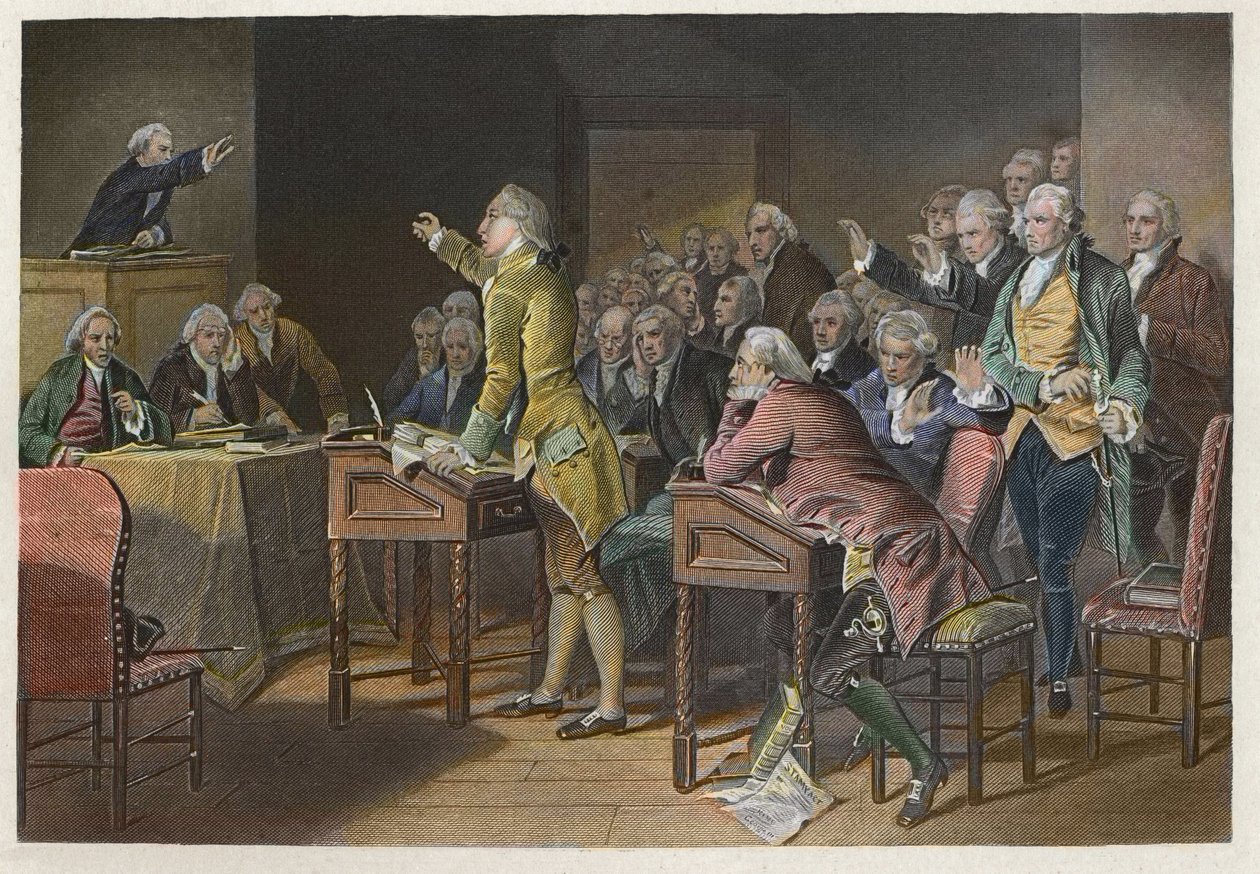 American Revolutionary Leader Patrick Henry (1736-1799) Speaking Out Against the Stamp Act in the Virginia House of Burgesses in 1765 by Anonymous Anonymous