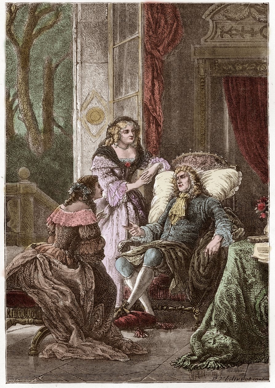 The Duke Francois de La Rochefoucauld (1613-1680), the Marquise Madame de Sevigne (1626-1696) and the Countess de La Fayette (1634-1693), French writers - Engraving by Hildebrand after P. Philippoteaux by Anonymous Anonymous