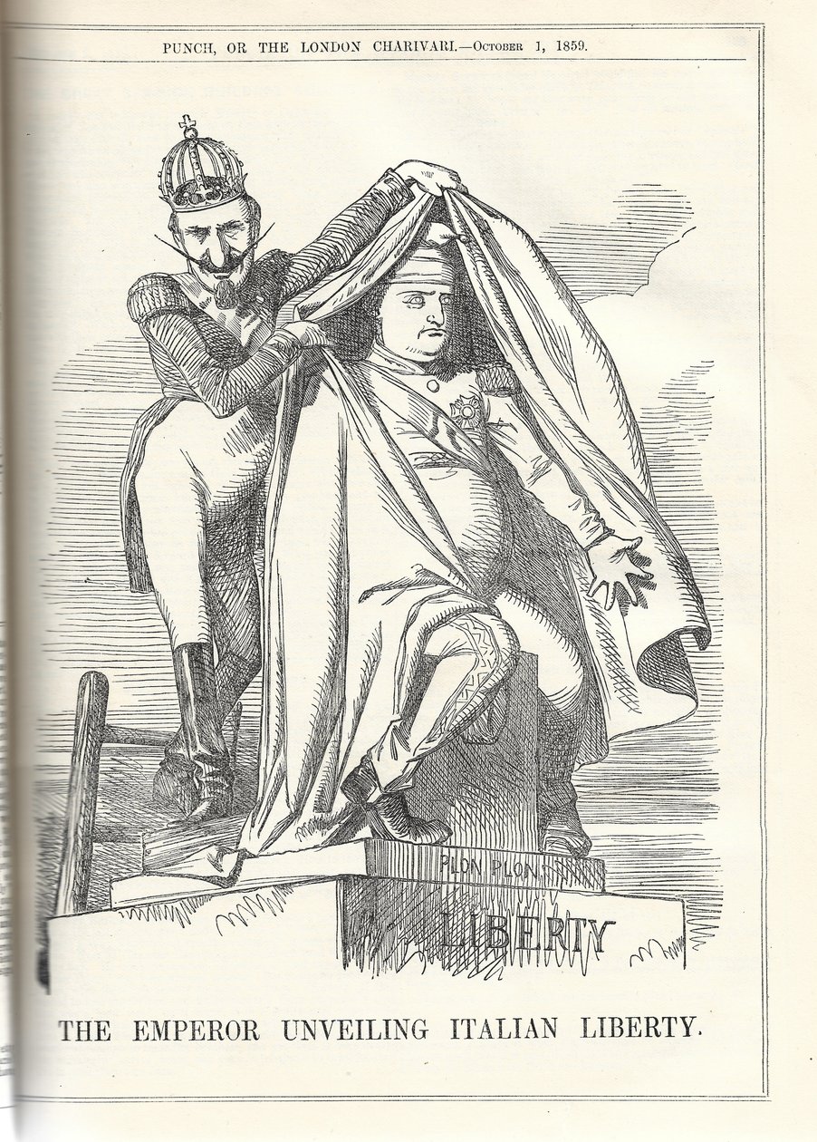 The Emperor Unveiling Italian Liberty. From Punch Magazine by Anonymous Anonymous
