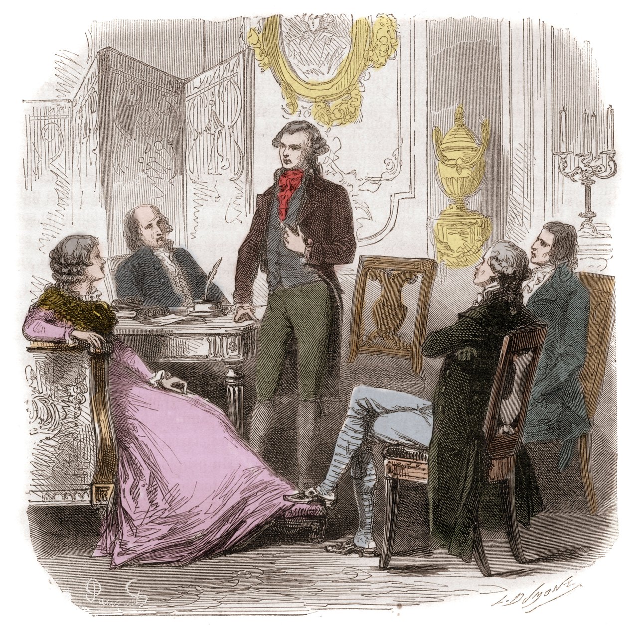 The Girondins at the home of Madame Roland - Engraving in 