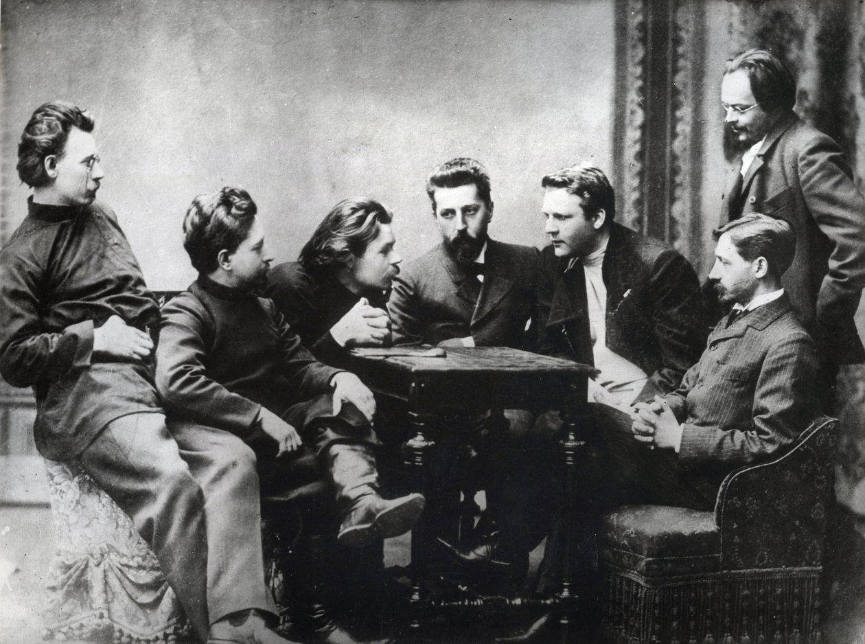 The Moscow Literary Sreda - Members of Sreda literary circle, formed in the second half of the 1890s by Russian realistic writers - Portraits of Russian intellectuals of the literary group Znanie: from left to right, Andrei Skitalets (Stephan Gabrilovich P by Anonymous Anonymous