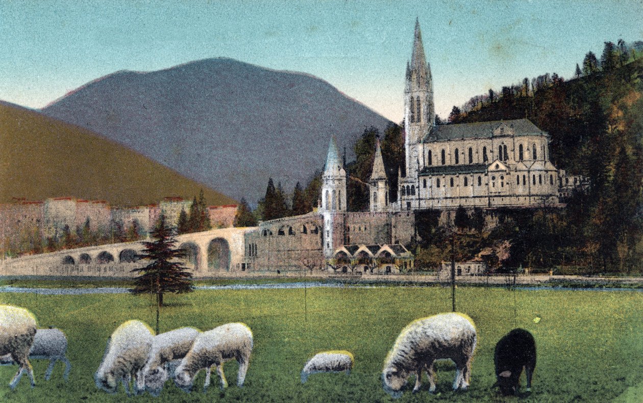 The basilica in Lourdes - Hautes Pyrenees (65) around 1900. by Anonymous Anonymous