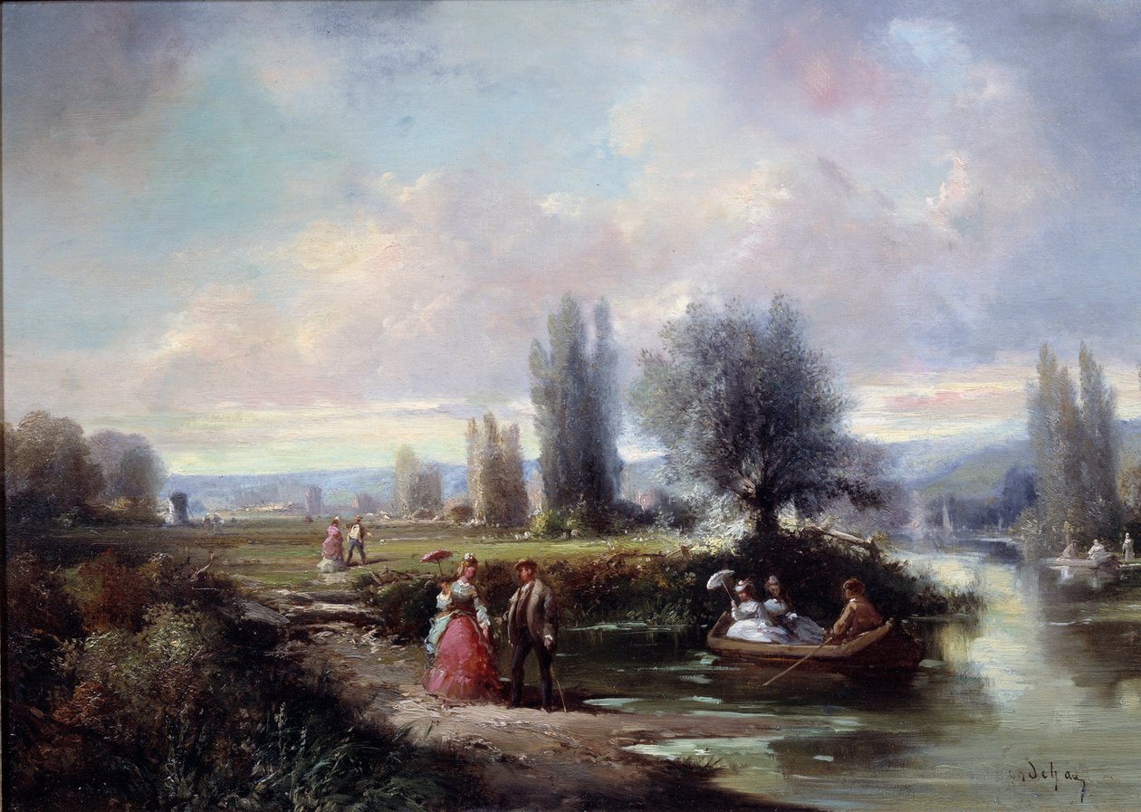 The boat ride. Anonymous painting of the 19th century by Anonymous Anonymous