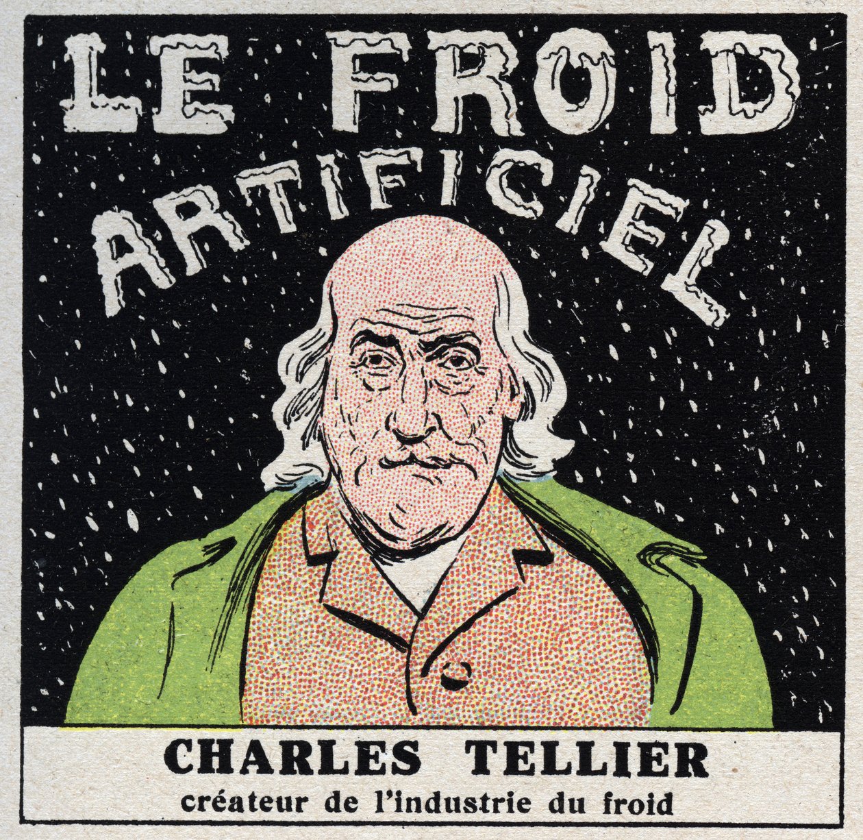 The cold industry: artificial cold invented by Charles Tellier. Anonymous illustration from 1925. Private collection. by Anonymous Anonymous