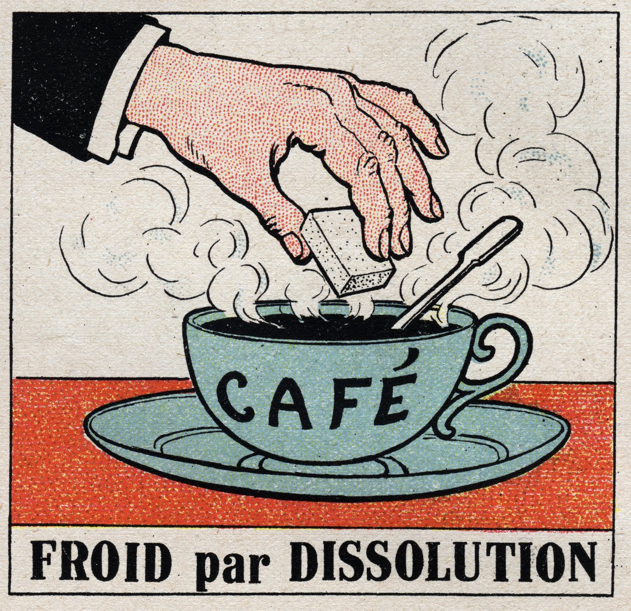 The Cold Industry: Cold by Dissolution. Putting a Sugar in a Cup of Hot Coffee Makes the Coffee Cool. Anonymous Illustration from 1925. Private Collection by Anonymous Anonymous