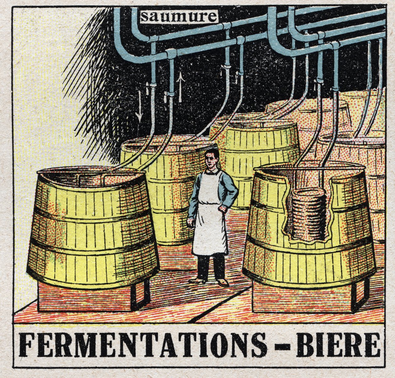 The cold industry: malt fermentations to produce beer. Anonymous illustration from 1925. Private collection. by Anonymous Anonymous