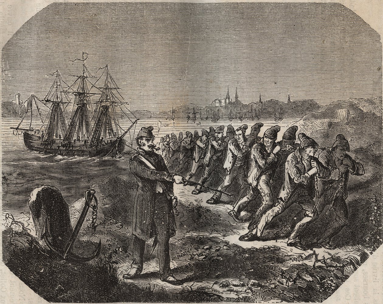 The cordelle at the bagne de Rochefort in the 19th century. Engraving in 