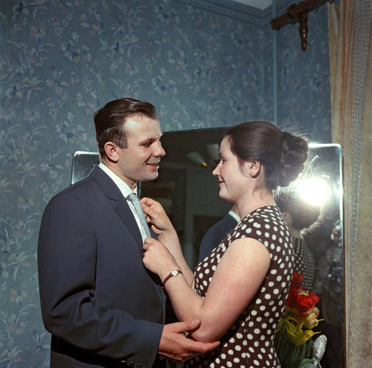 The cosmonaut Yuri Gagarin (1934-1968) with his wife Valentina by Anonymous Anonymous