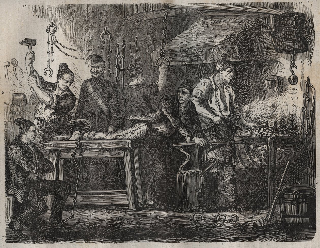 The transfer to the Toulon Bagne in the 19th century. Engraving in 
