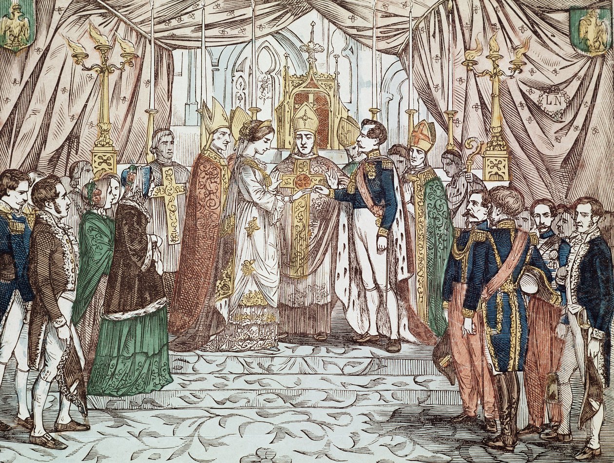 The wedding of Napoleon III and Eugenia Maria de Montijo de Guzman, on 30/01/1853 at the Cathedral of Our Lady (engraving) by Anonymous Anonymous