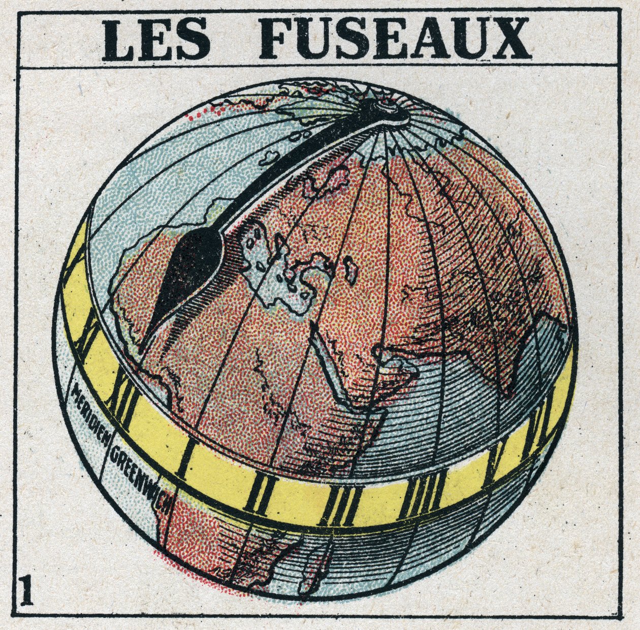 Time: Time zones of Earth. Anonymous illustration of 1925. Private ...