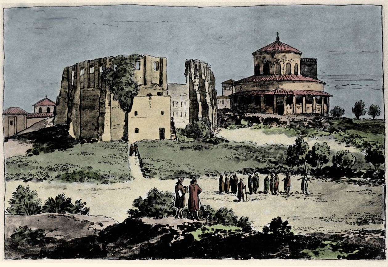 View of the Church of Santa Costanza, mausoleum of Emperor Constantine built in the 4th century near the Basilica of St. Agnes in Rome by Anonymous Anonymous