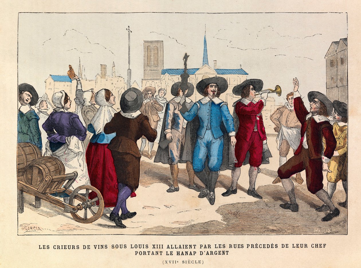 Wine Criers in Paris Under Louis XIII Went Through the Streets Preceded by Their Chef Wearing the Silver Hanap in the 17th Century by Anonymous Anonymous
