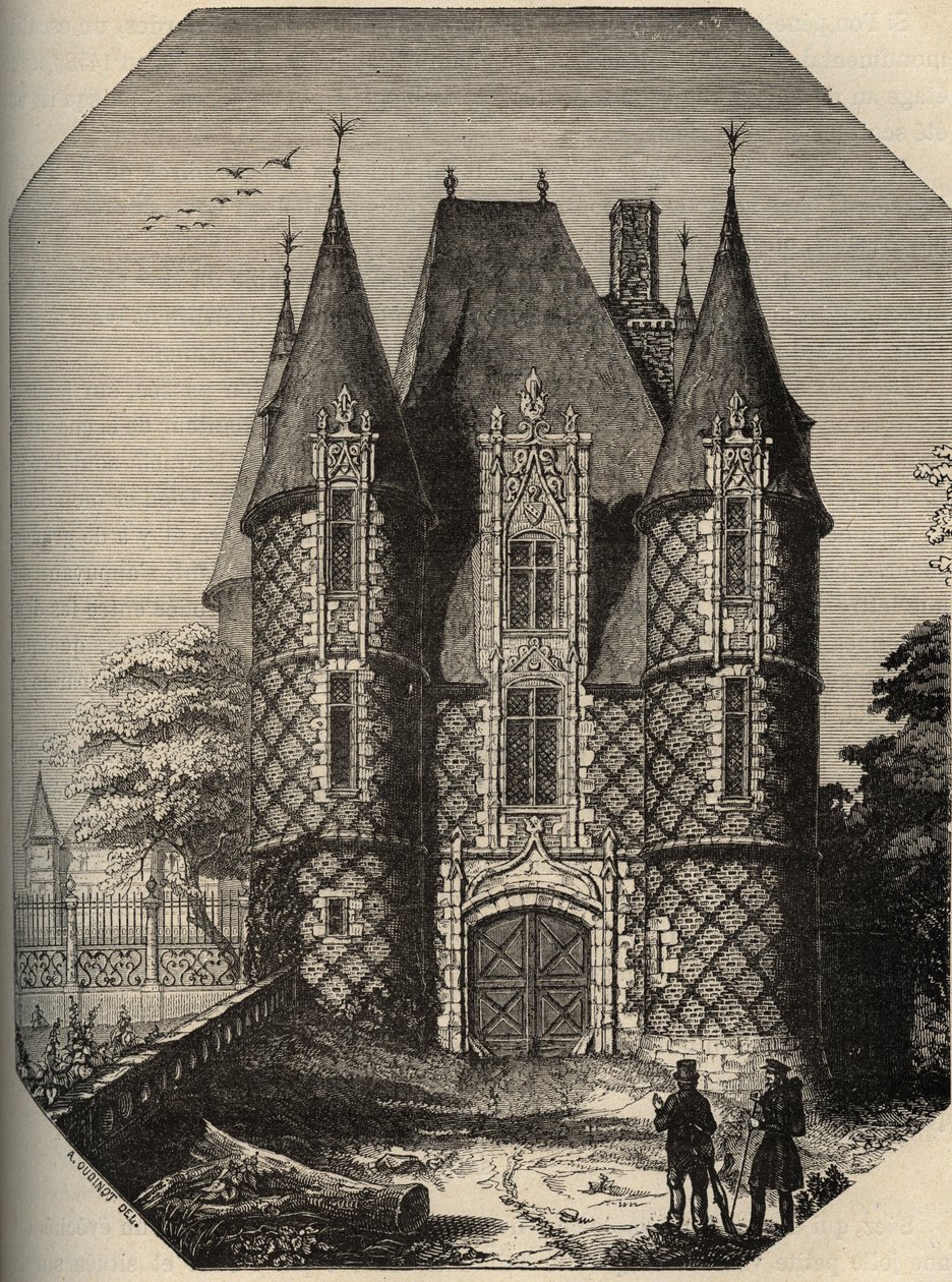 Chateau de Carrouges - Le dungeon - Orne Normandy - engraving in 