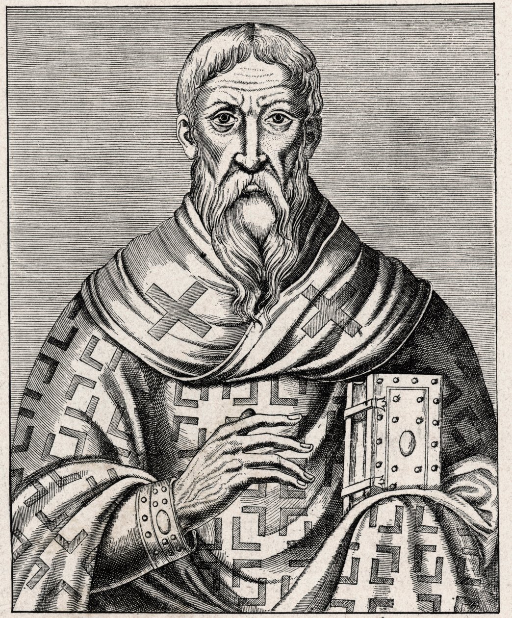 Portrait of Dionysius the Areopagite - Portrait of Saint Denys the Areopagite (1st century), Greek bishop - Engraving after an illustration of the Life of illustrious Men by Thevet - In Les Missions Catholiques au XIXeme Siecle by Louis-Eugene Louvet. by Anonymous Anonymous