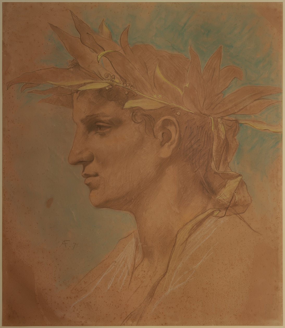 Male Head Crowned with Laurel by Anselm Feuerbach