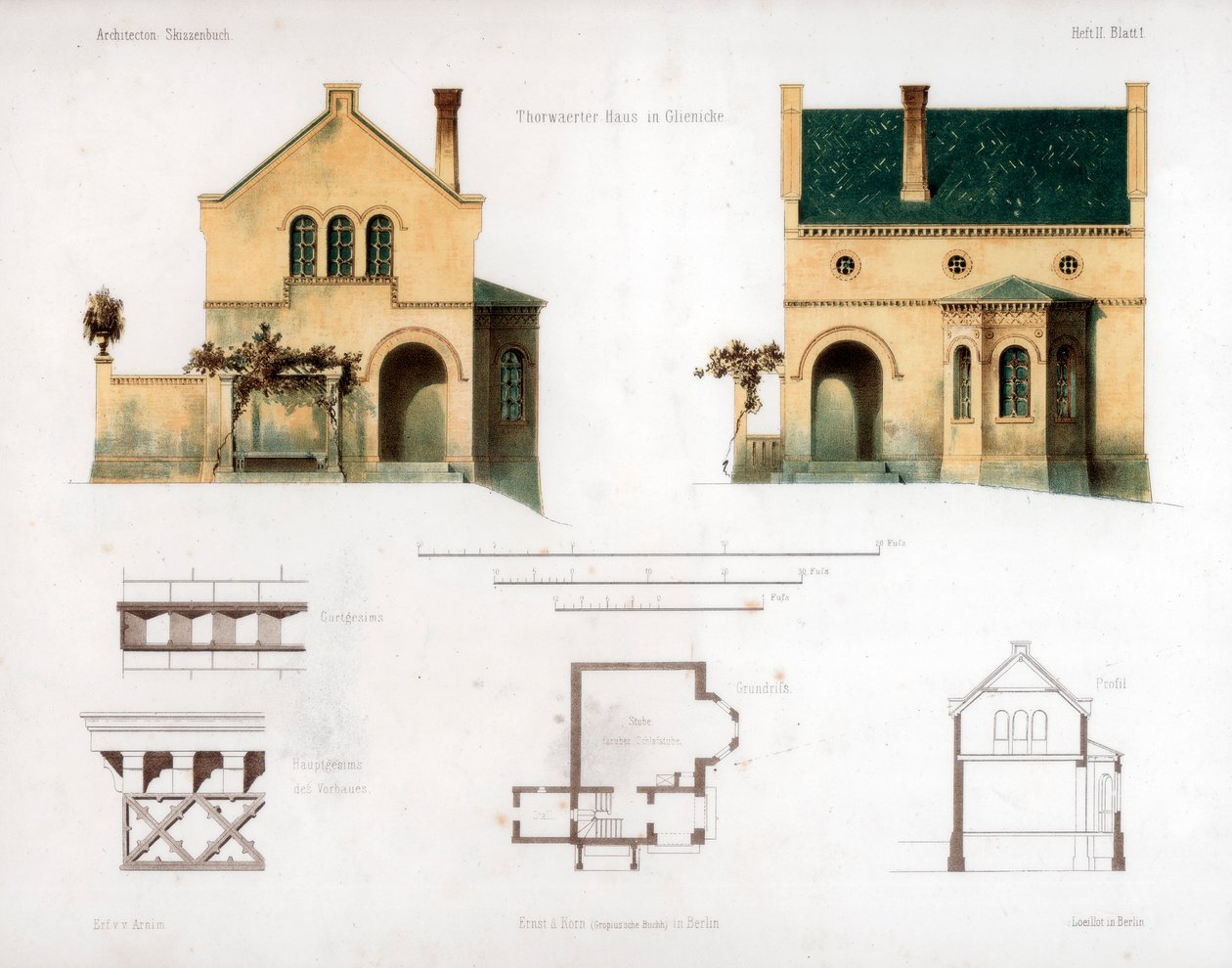 Design for a House in Glienicke, Germany, c1850 by Anst von W Loeillot