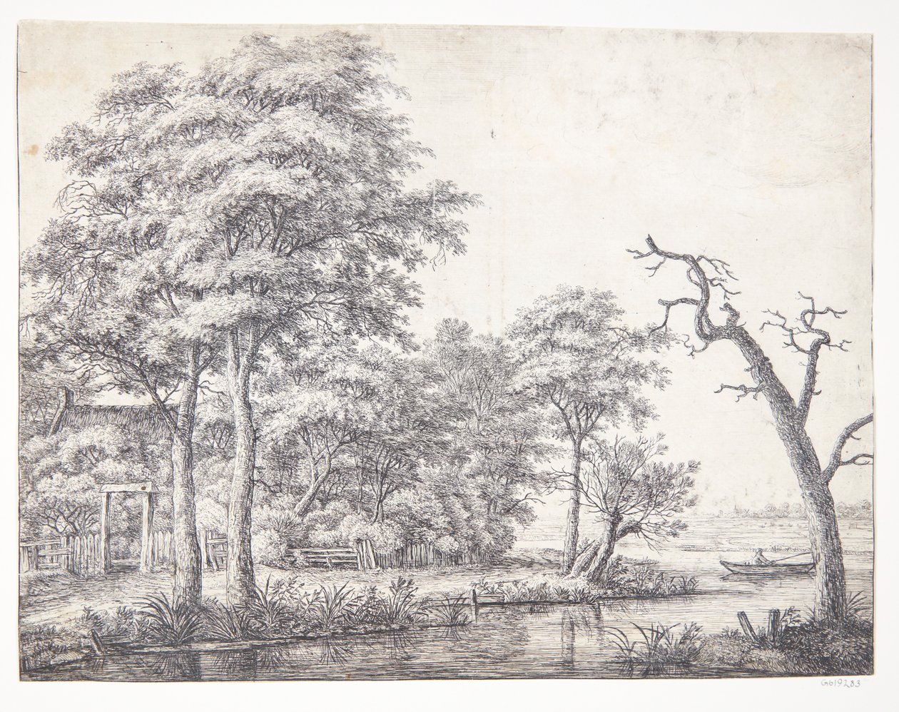 River Landscape with Man in a Dinghy by Anthonie Waterloo