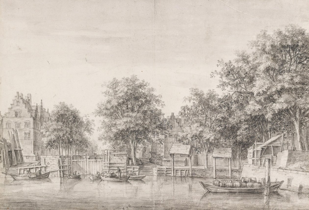 View of the Sint-Anthoniessluis in Amsterdam by Anthonie Waterloo