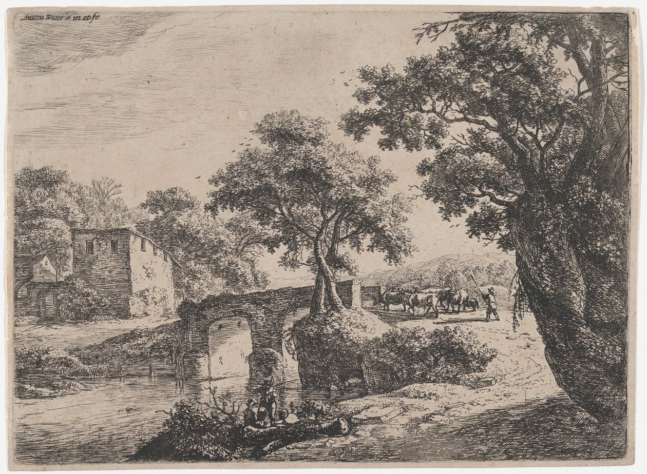 Herd Near a Stone Bridge, 17th century by Anthonie Waterloo