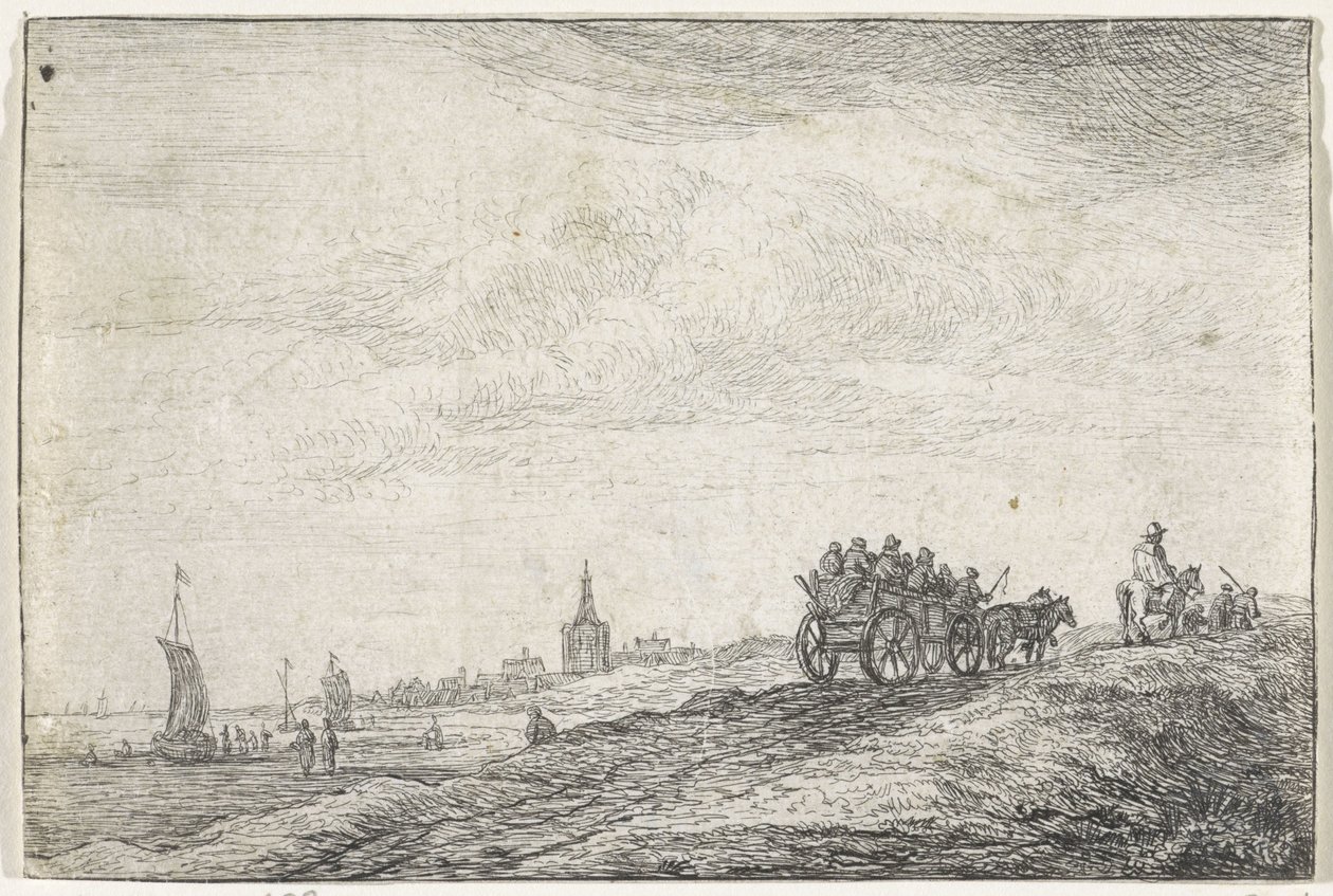 Coastline with Horse and Wagon by Anthonie Waterloo