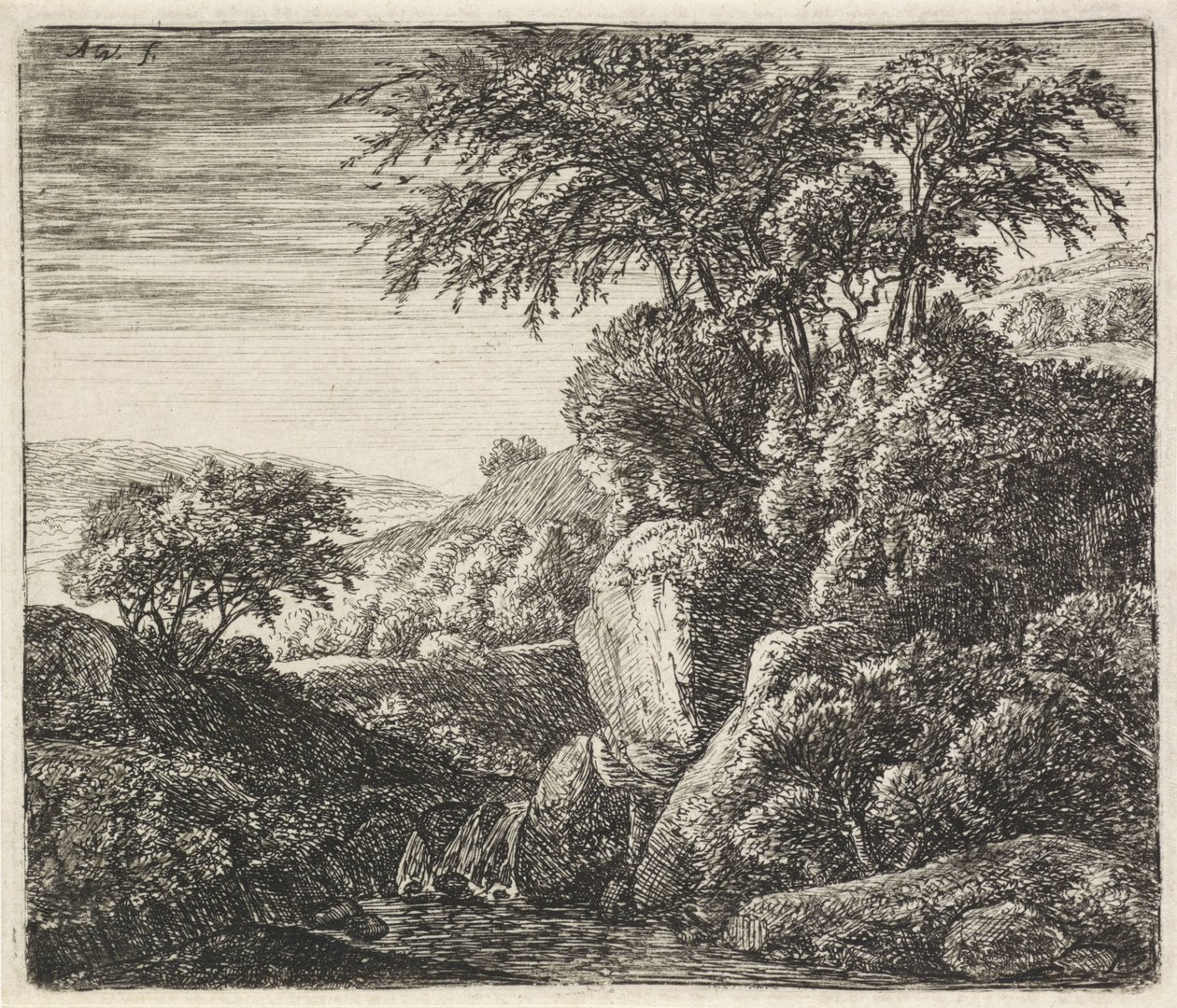 Landscape with a Small Waterfall (series: Rocky Landscapes) by Anthonie Waterloo