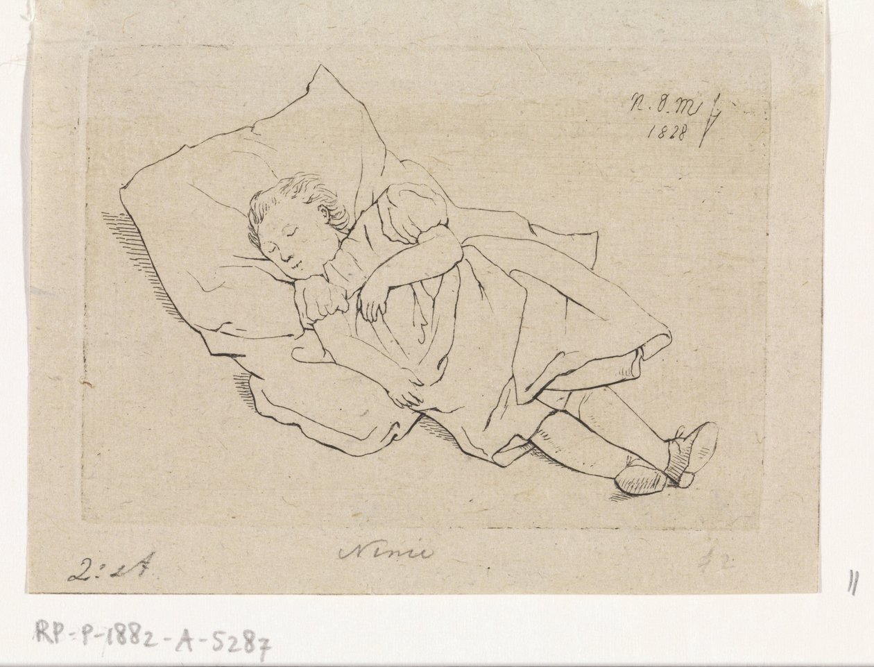 Sleeping Child on a Pillow by Anthonie Willem Hendrik Nolthenius de Man